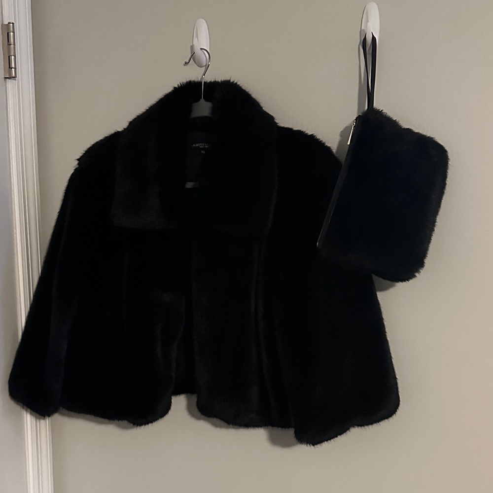Black Faux Fur Cape with matching Wristlet